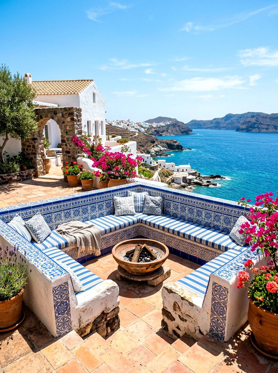 Mediterranean Tile Seating Pit - 30 backyard conversation pit ideas