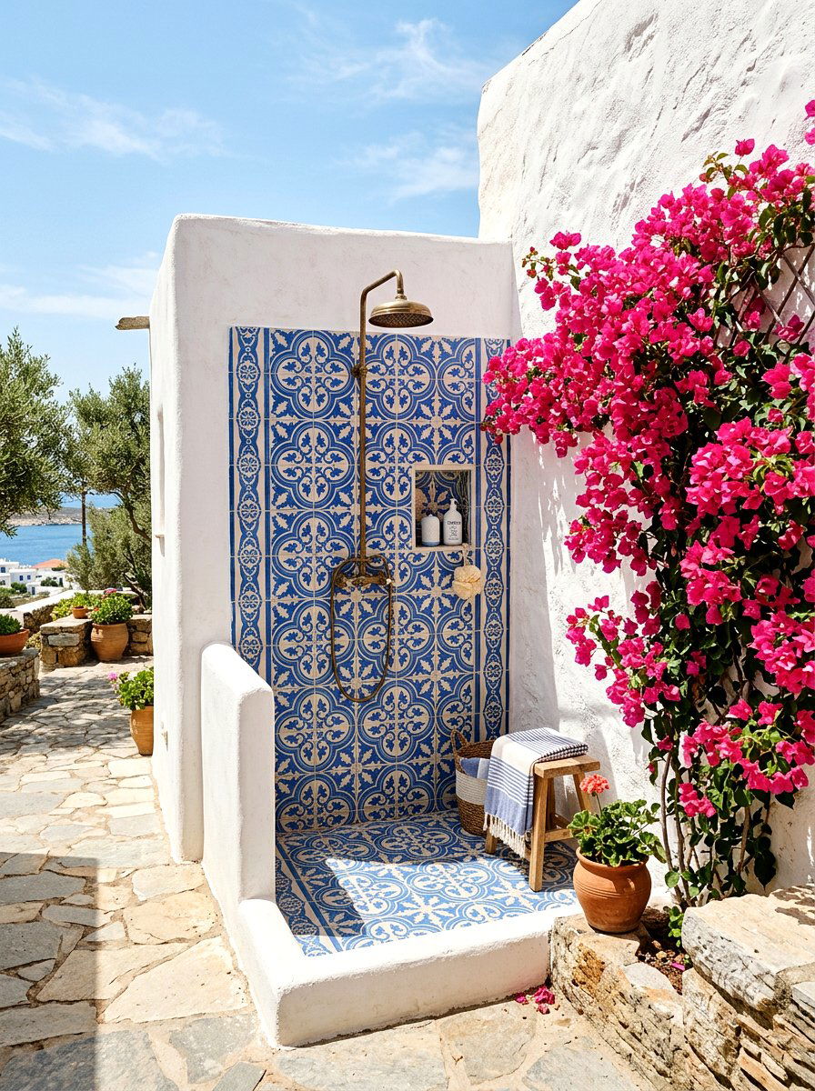 Mediterranean Tile Shower - 30 outdoor shower ideas