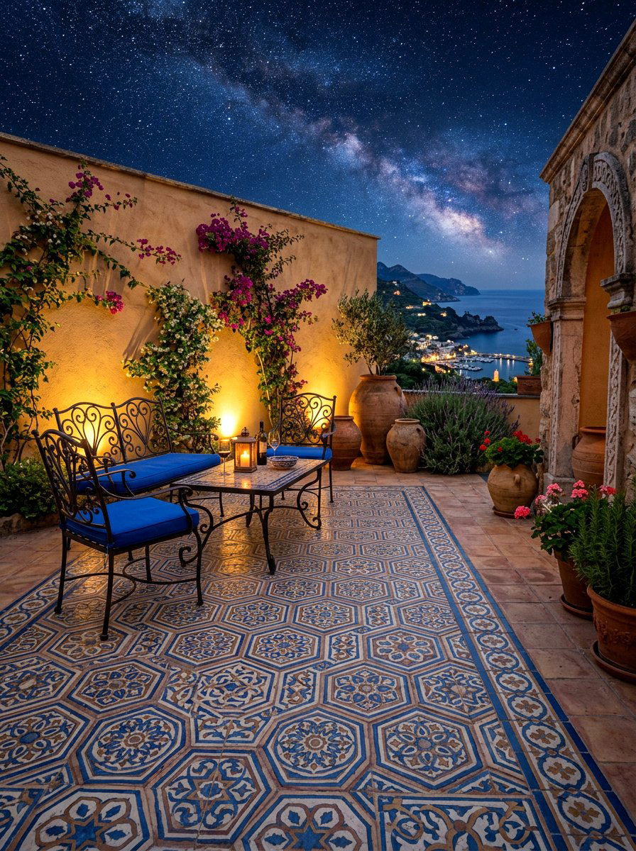 Mediterranean Tile Starlit Patio - 30 starlit patio ideas