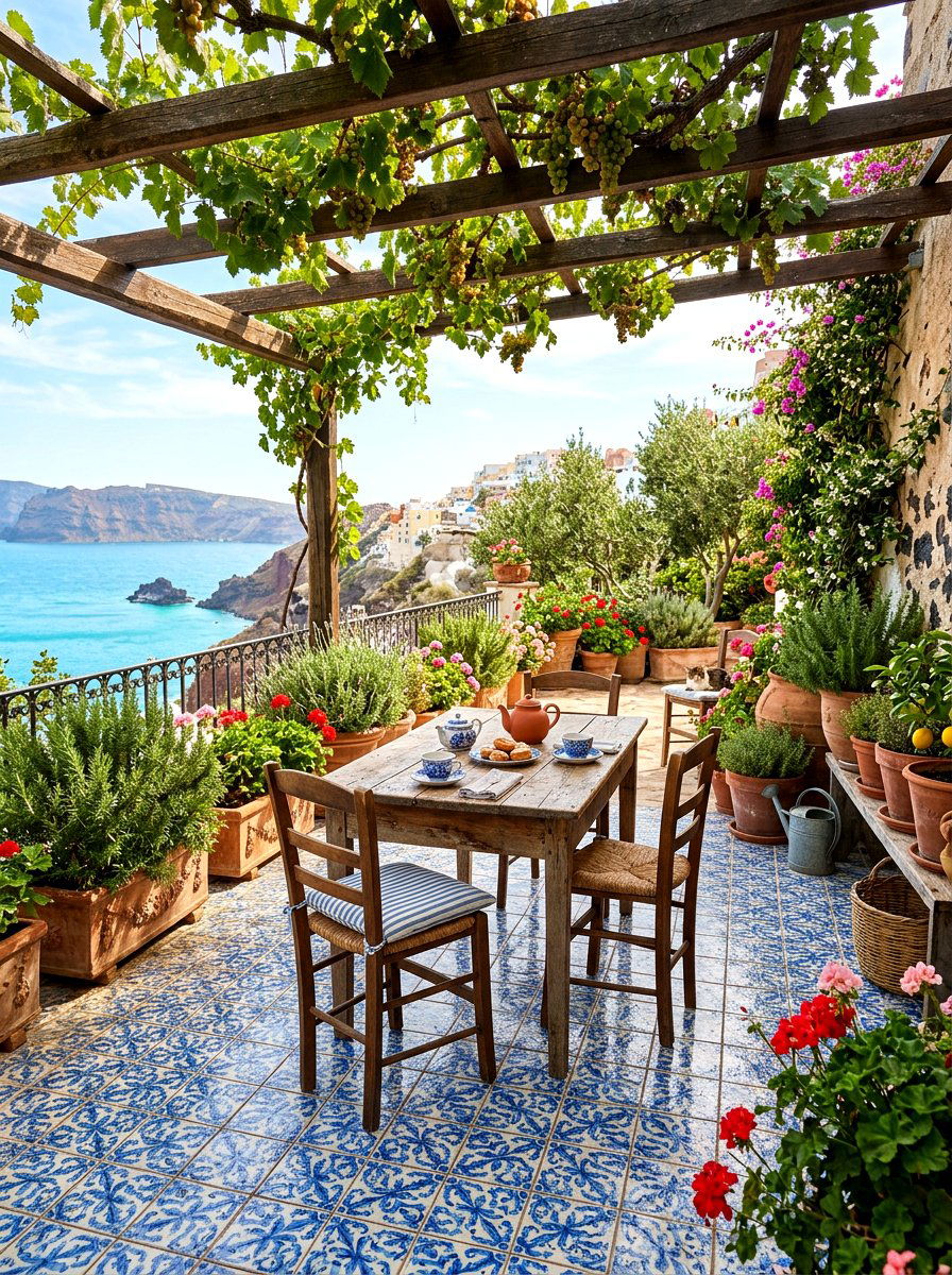 Mediterranean Tile Tea Patio - 30 tea garden corner ideas