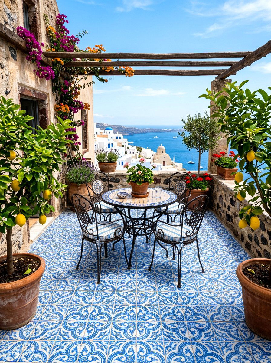 Mediterranean Tiled Patio - 30 summer patio hosting ideas