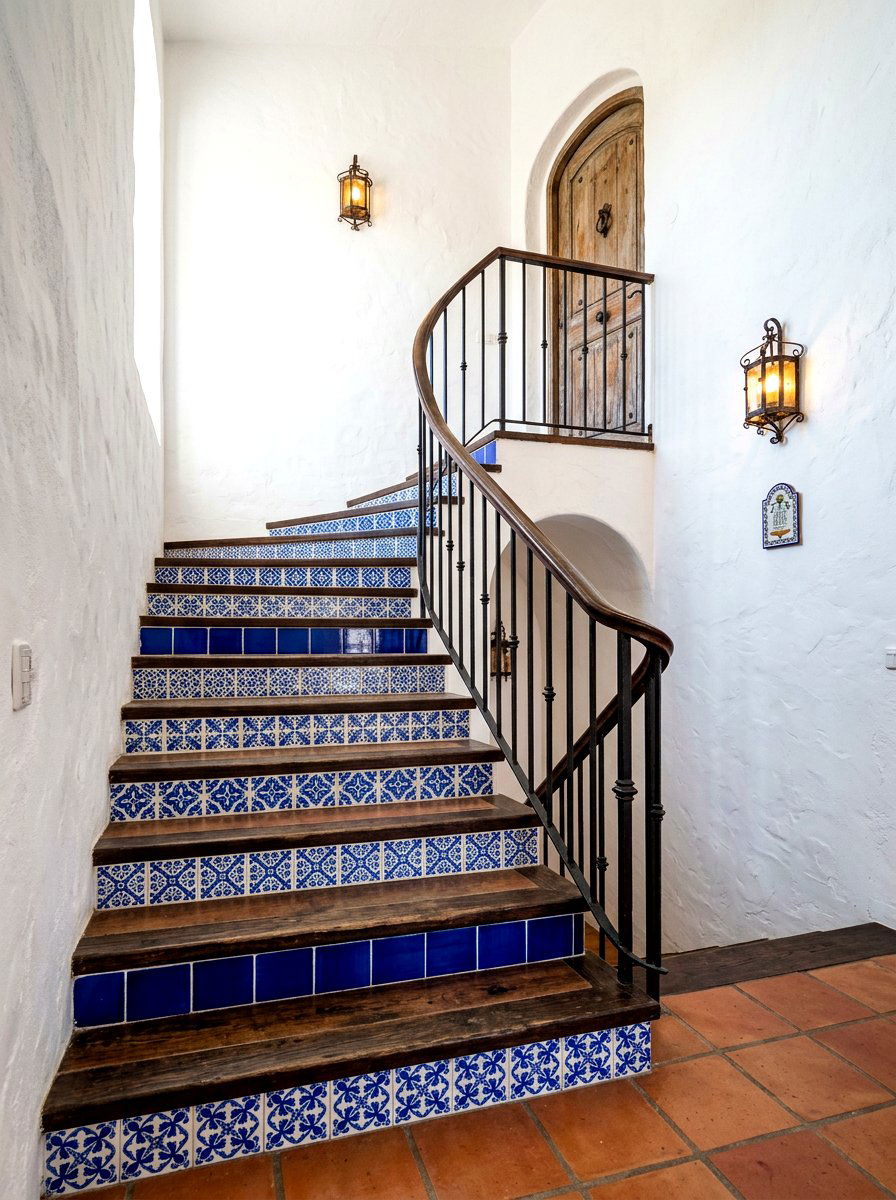 Mediterranean Tiled Staircase Risers - 30 elegant foyer staircase ideas