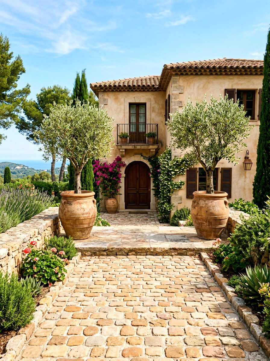 Mediterranean Tumbled Cobblestone Entry - 30 front garden path ideas