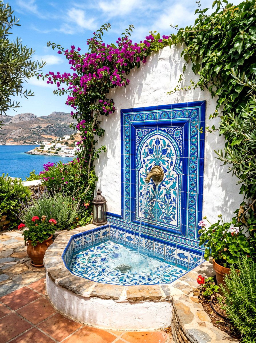 Mediterranean Wall Fountain - 30 garden fountain ideas