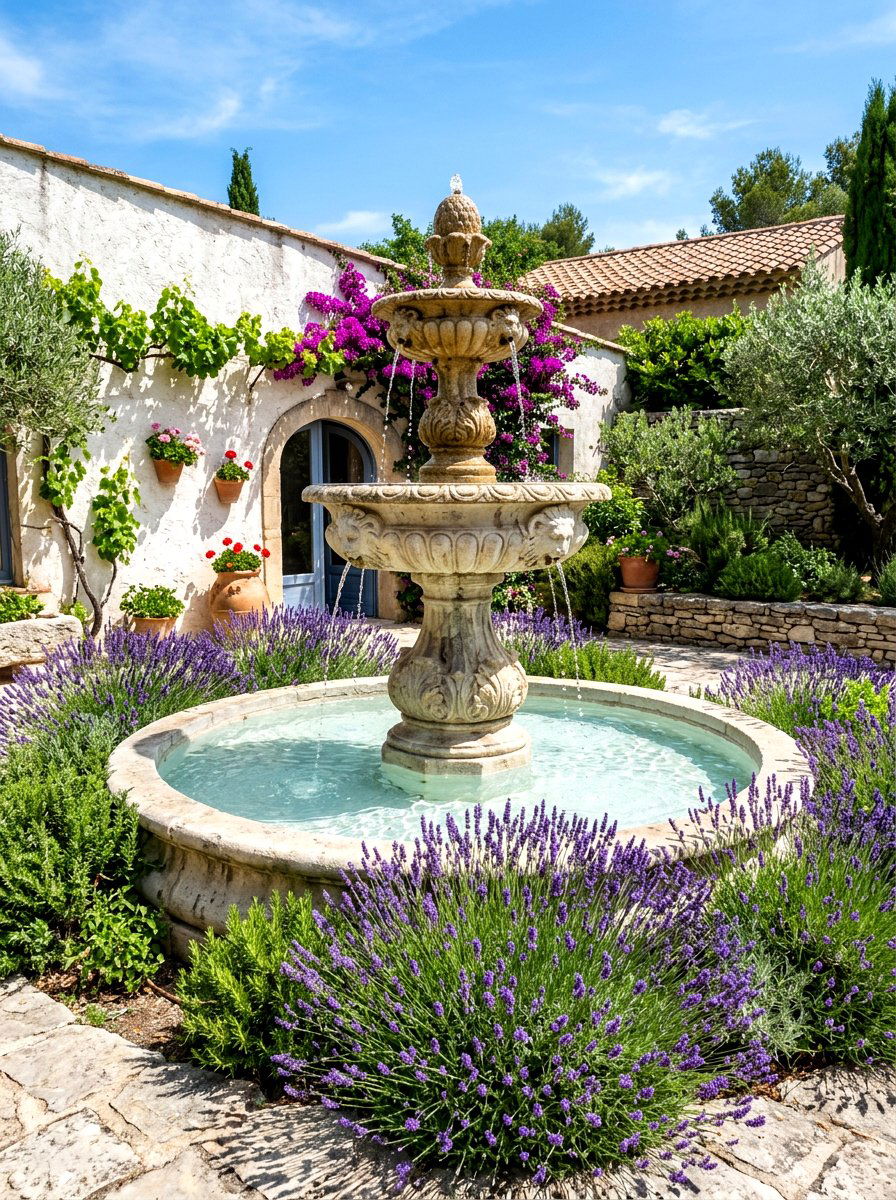 Mediterranean Water Fountain - 30 Mediterranean exterior courtyard ideas