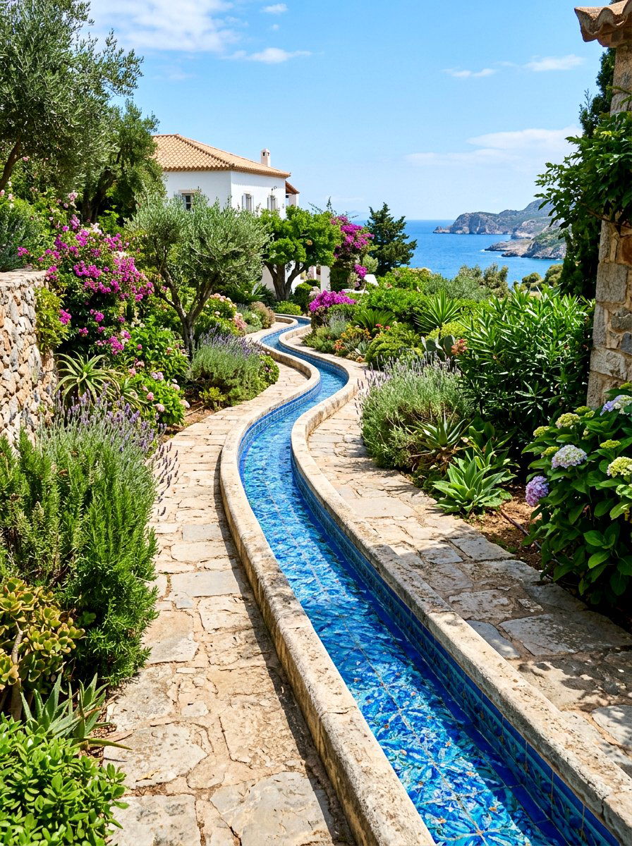 Mediterranean Water Rill - 30 Mediterranean garden ideas