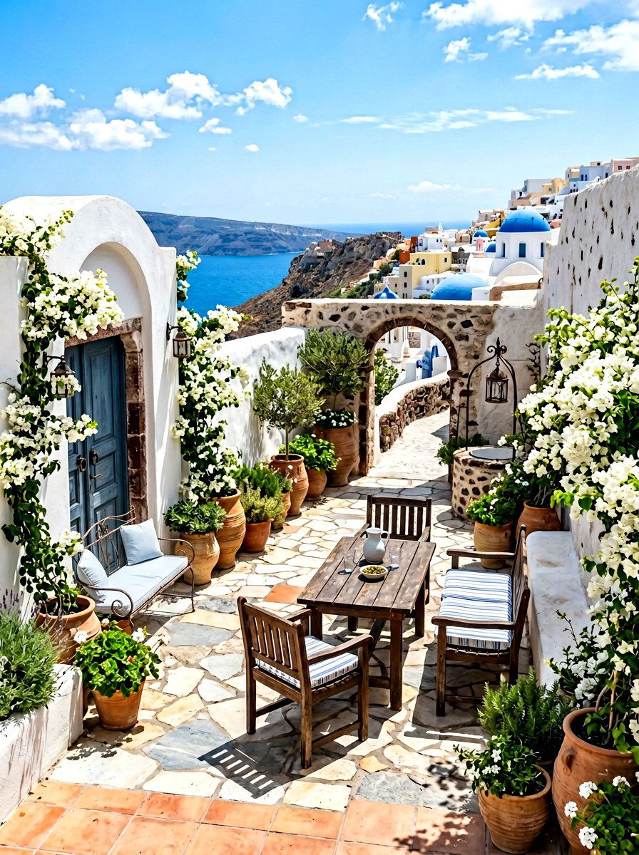 Mediterranean White Courtyard - 30 white bloom garden ideas