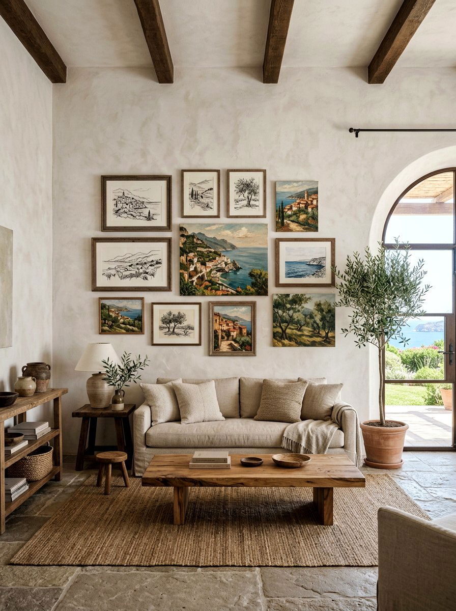 Mediterranean art wall living room - 30 Tuscan revival living room ideas