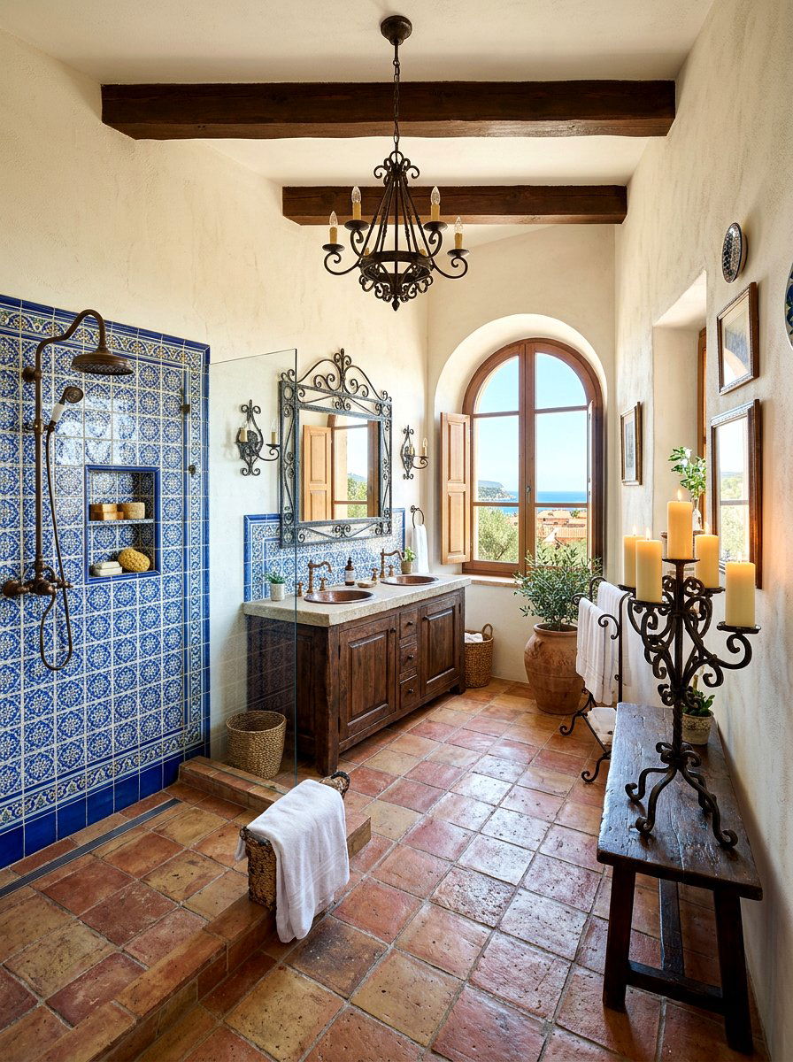 Mediterranean bathroom with wrought iron candles - 30 candlelit bathroom ideas