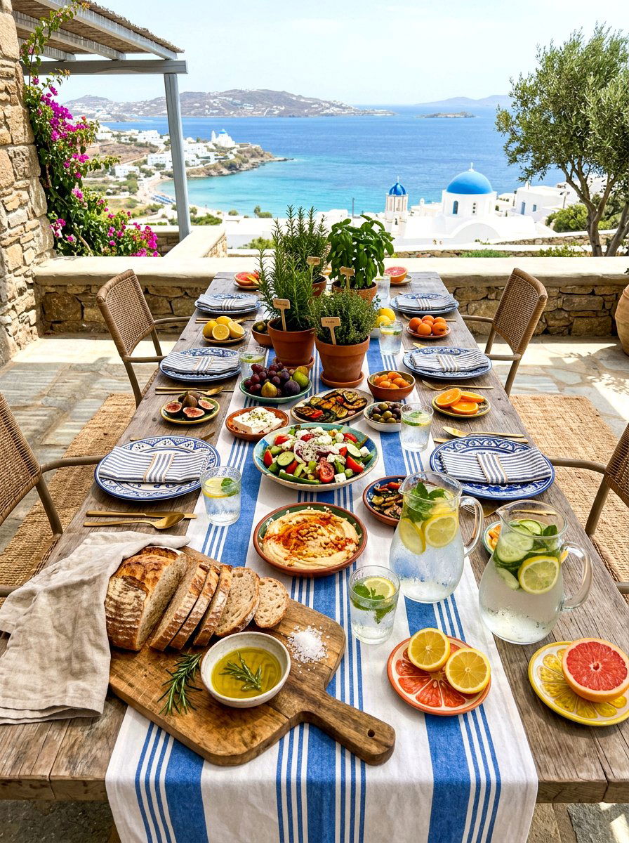 Mediterranean brunch table setting - 30 lemon tablescape ideas