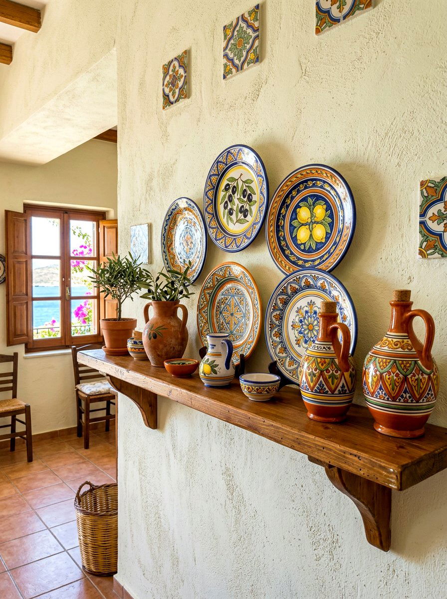 Mediterranean ceramic shelf - 30 summer shelf decor ideas