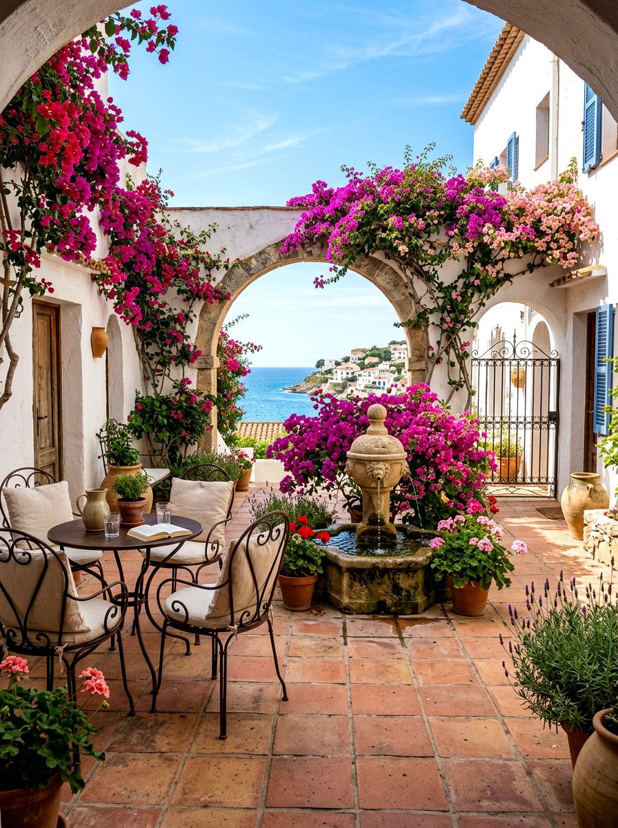 Mediterranean coastal courtyard - 30 beach house patio ideas