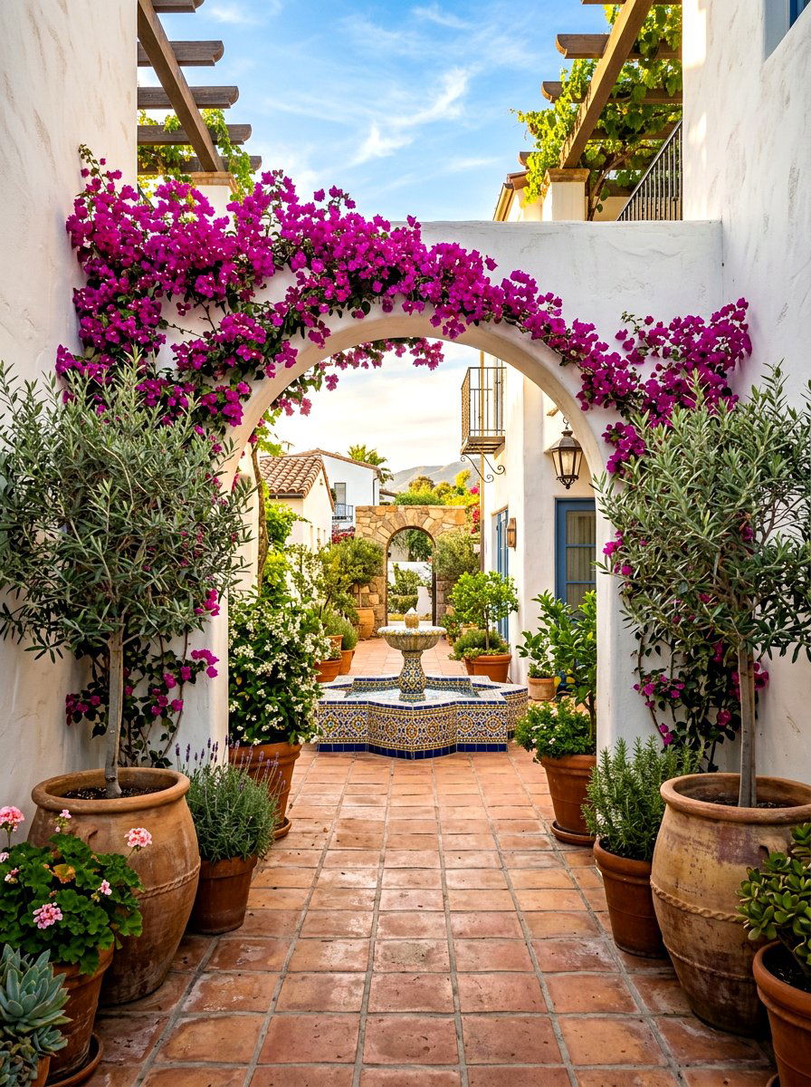 Mediterranean courtyard transition - 30 breezeway garden ideas