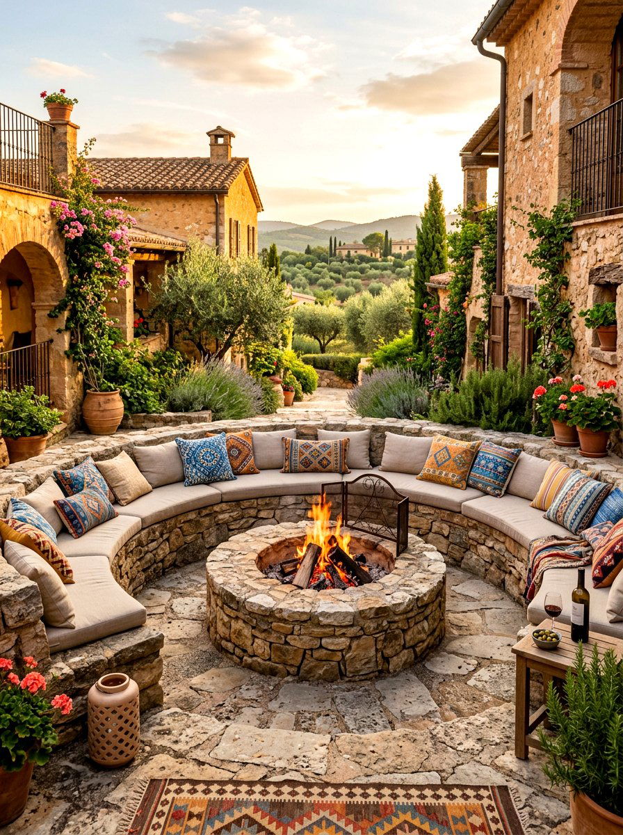 Mediterranean fire pit courtyard - 30 Mediterranean front courtyard ideas