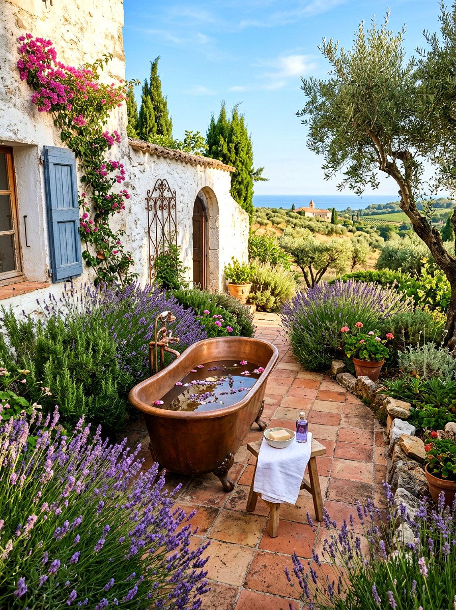 Mediterranean garden bathtub - 30 outdoor bath ideas