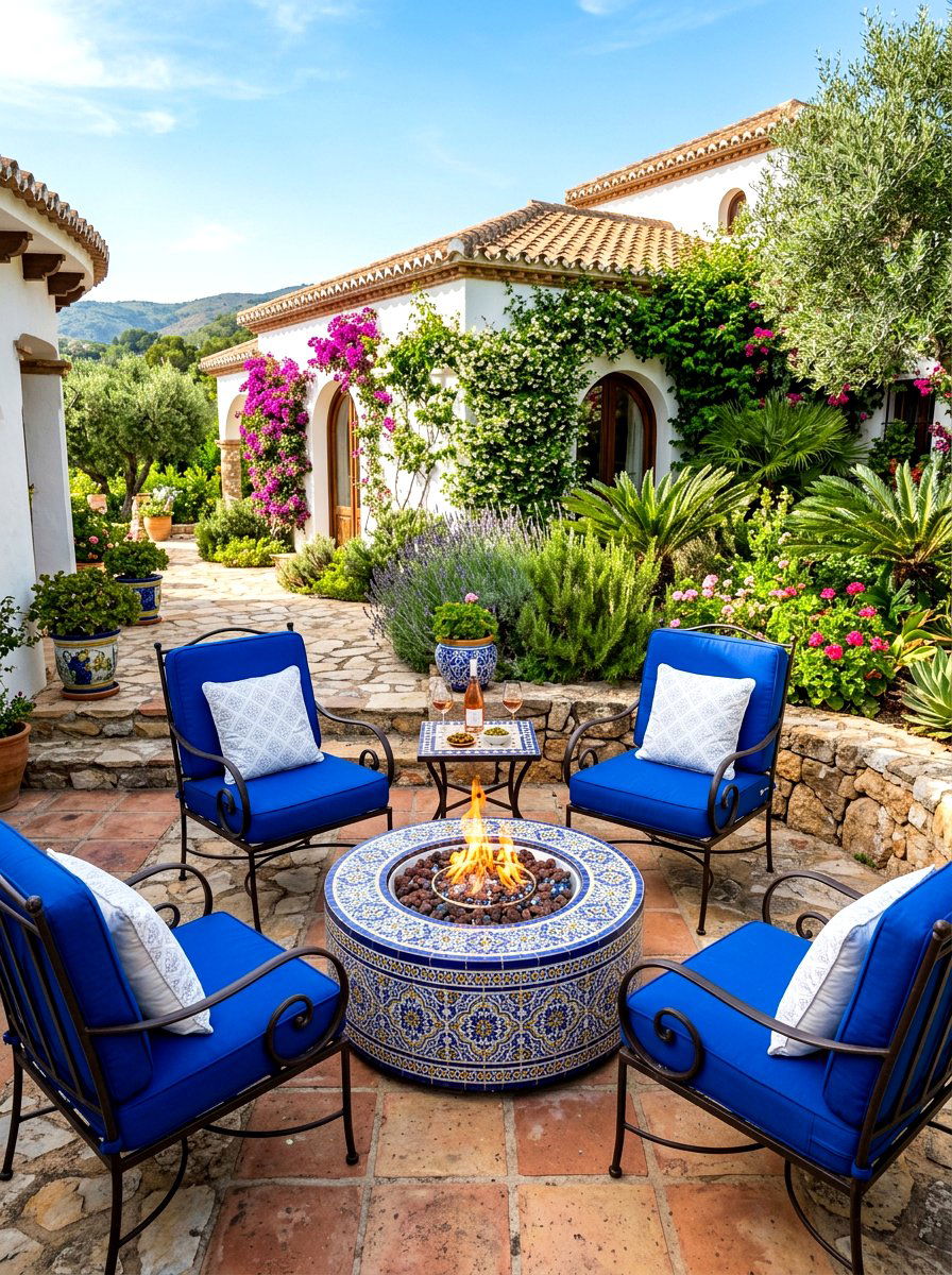 Mediterranean gas fire pit - 30 gas fire lounge patio ideas