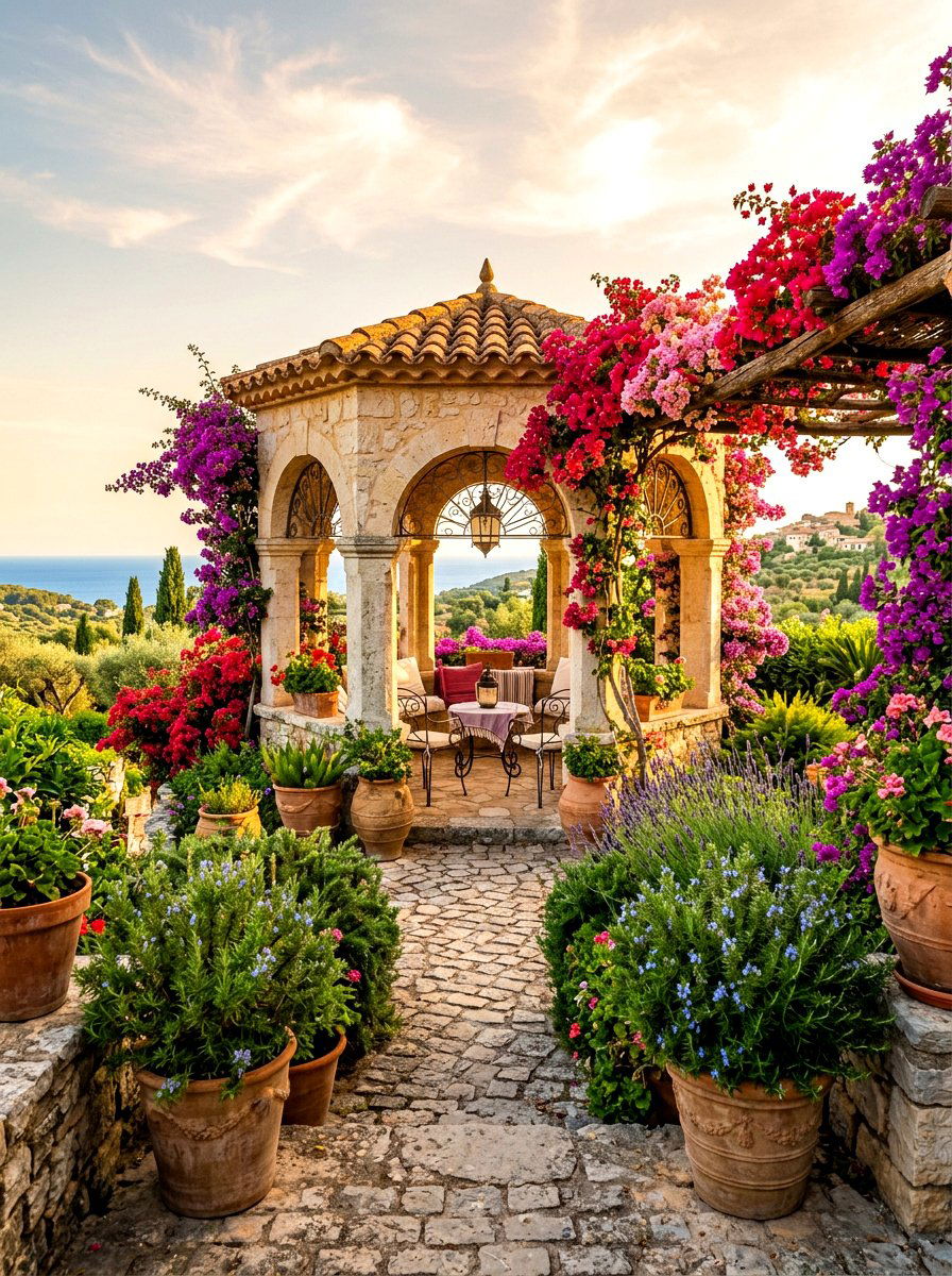 Mediterranean gazebo plant garden - 30 gazebo flower garden ideas