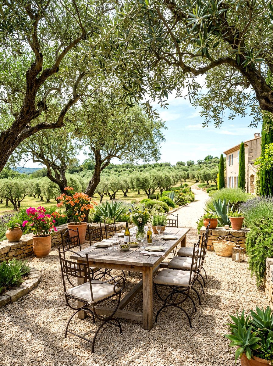 Mediterranean gravel patio - 30 olive grove backyard ideas