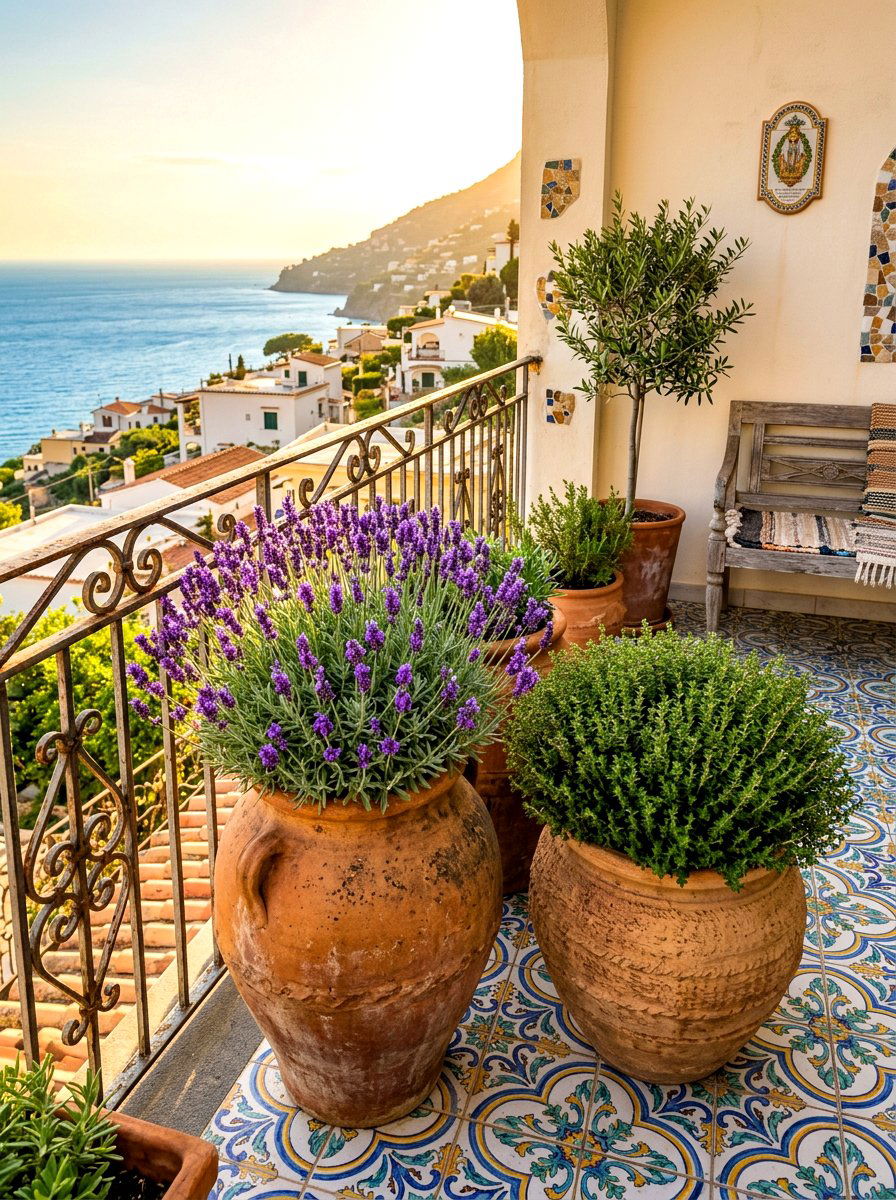 Mediterranean herb planter - 30 balcony herb box ideas