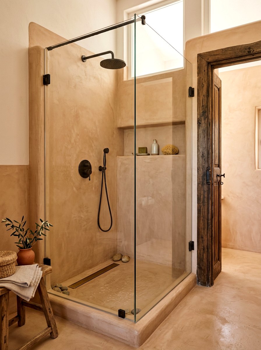 Mediterranean microcement shower - 30 microcement shower ideas