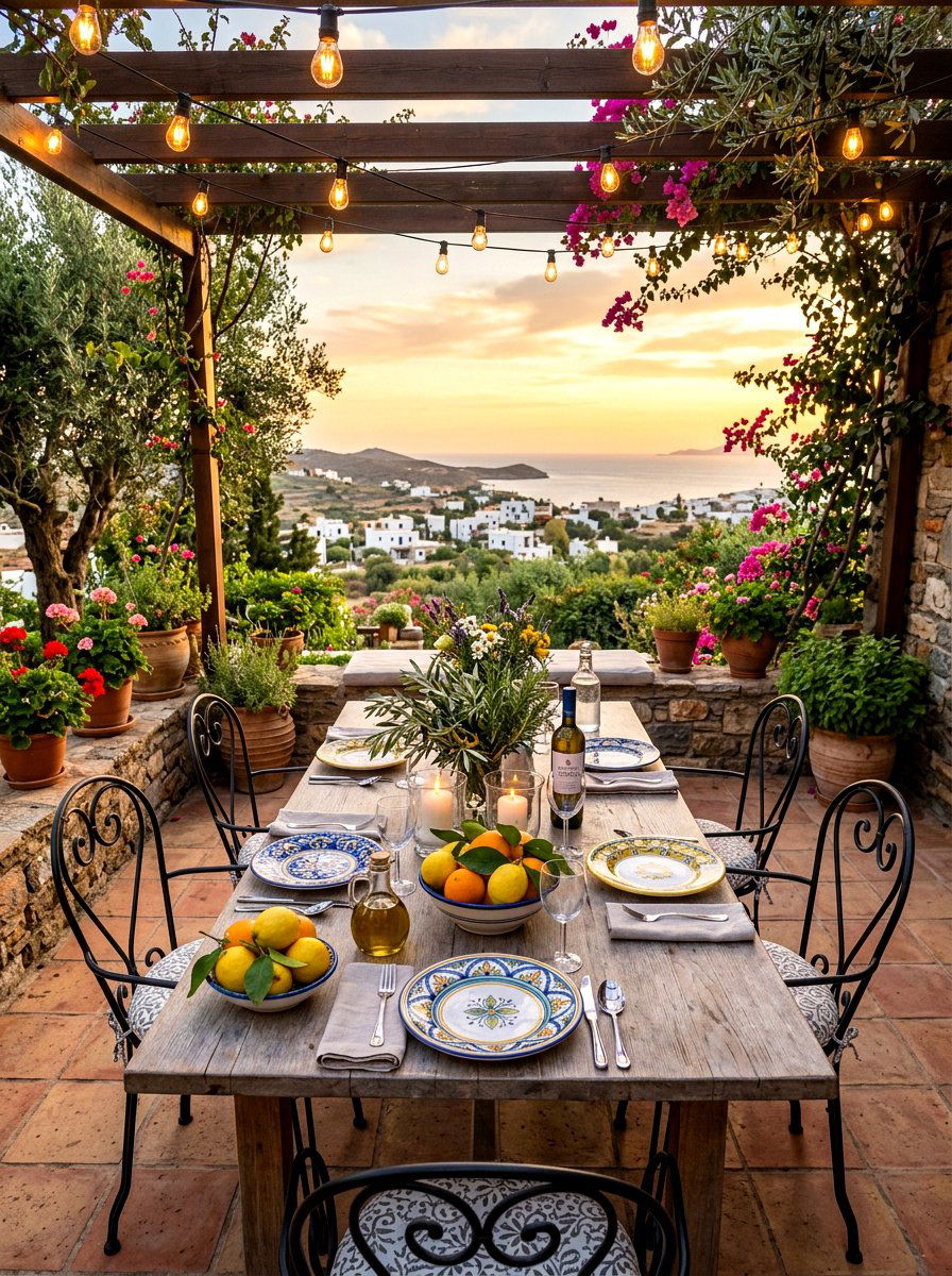 Mediterranean patio dinner layout - 30 sunset dinner table ideas