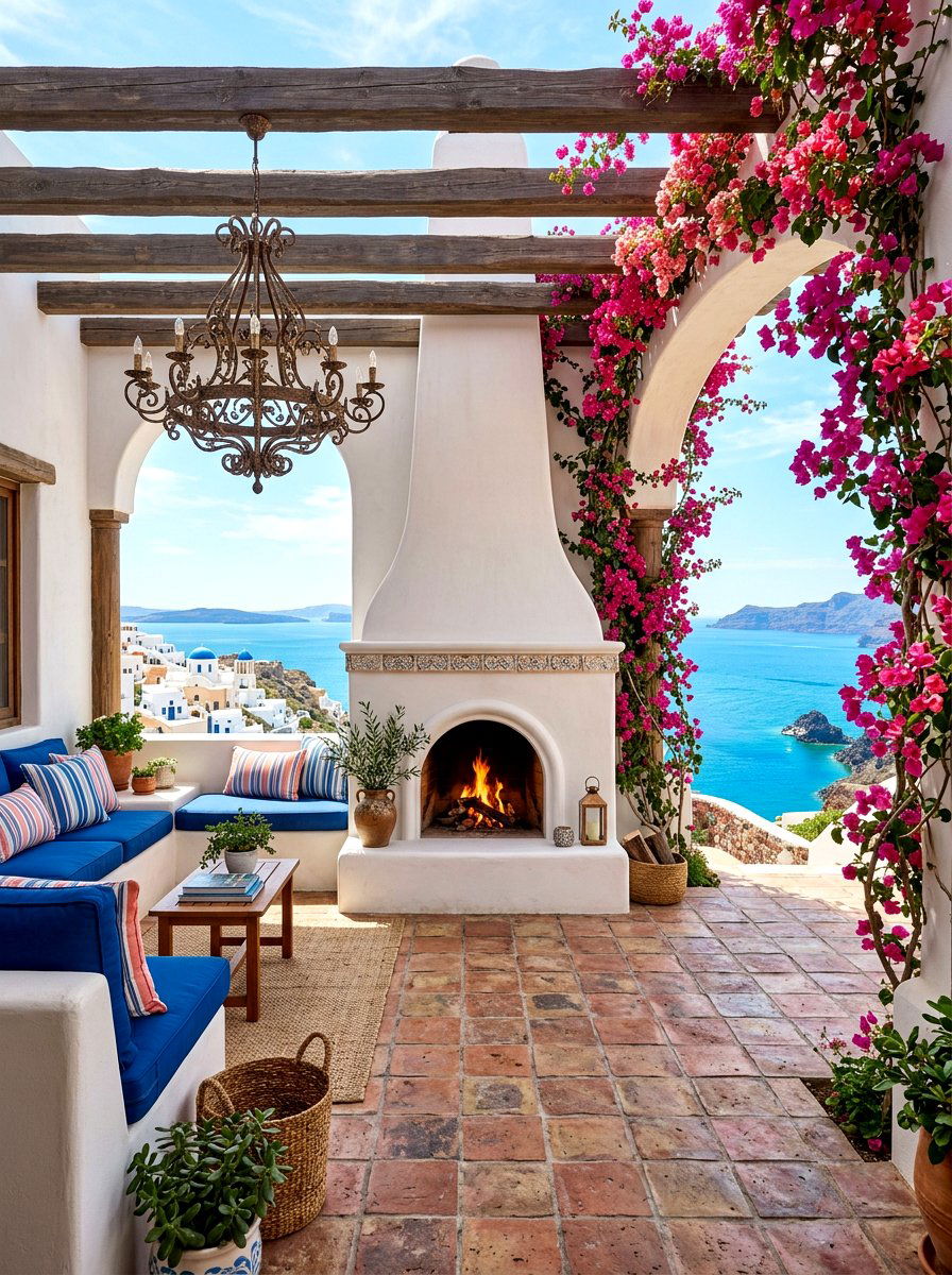 Mediterranean plaster fireplace pavilion - 30 pavilion fireplace ideas