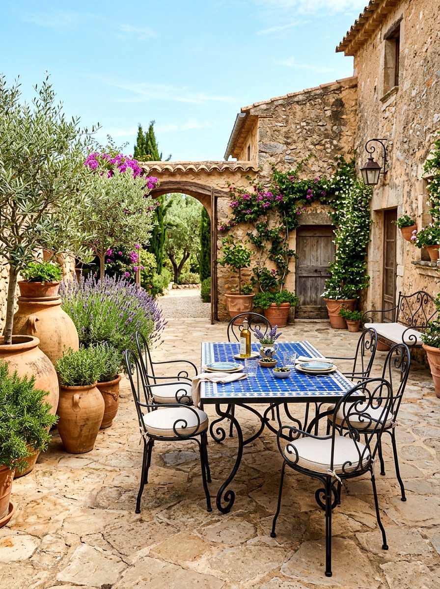 Mediterranean stone courtyard - 30 outdoor dining nook ideas