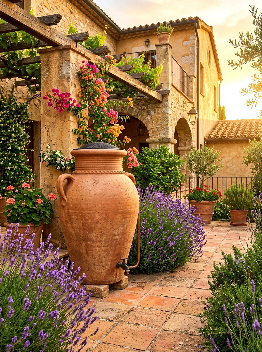 Mediterranean style amphora rain barrel - 30 rain barrel ideas