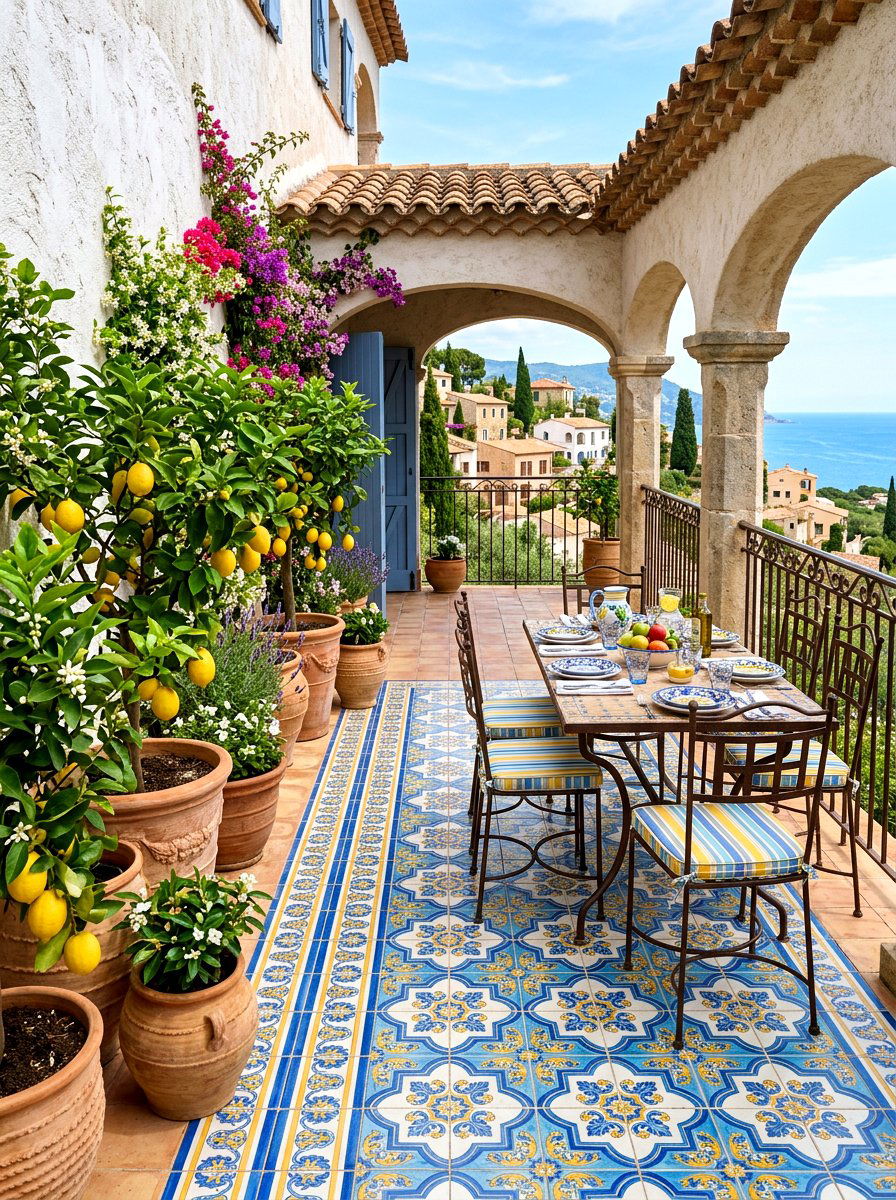 Mediterranean style citrus patio - 30 lemonade patio party ideas