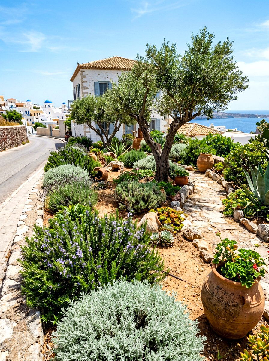 Mediterranean style curbside garden - 30 curbside planting strip ideas