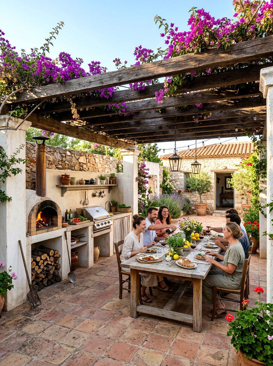 Mediterranean style pergola kitchen - 30 pergola with kitchen ideas