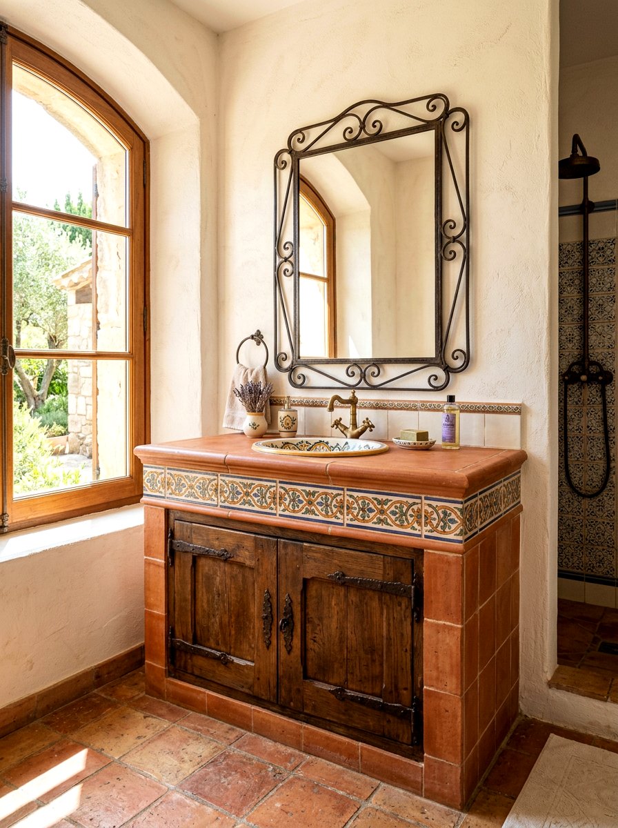 Mediterranean style terracotta vanity - 30 terracotta bathroom vanity ideas