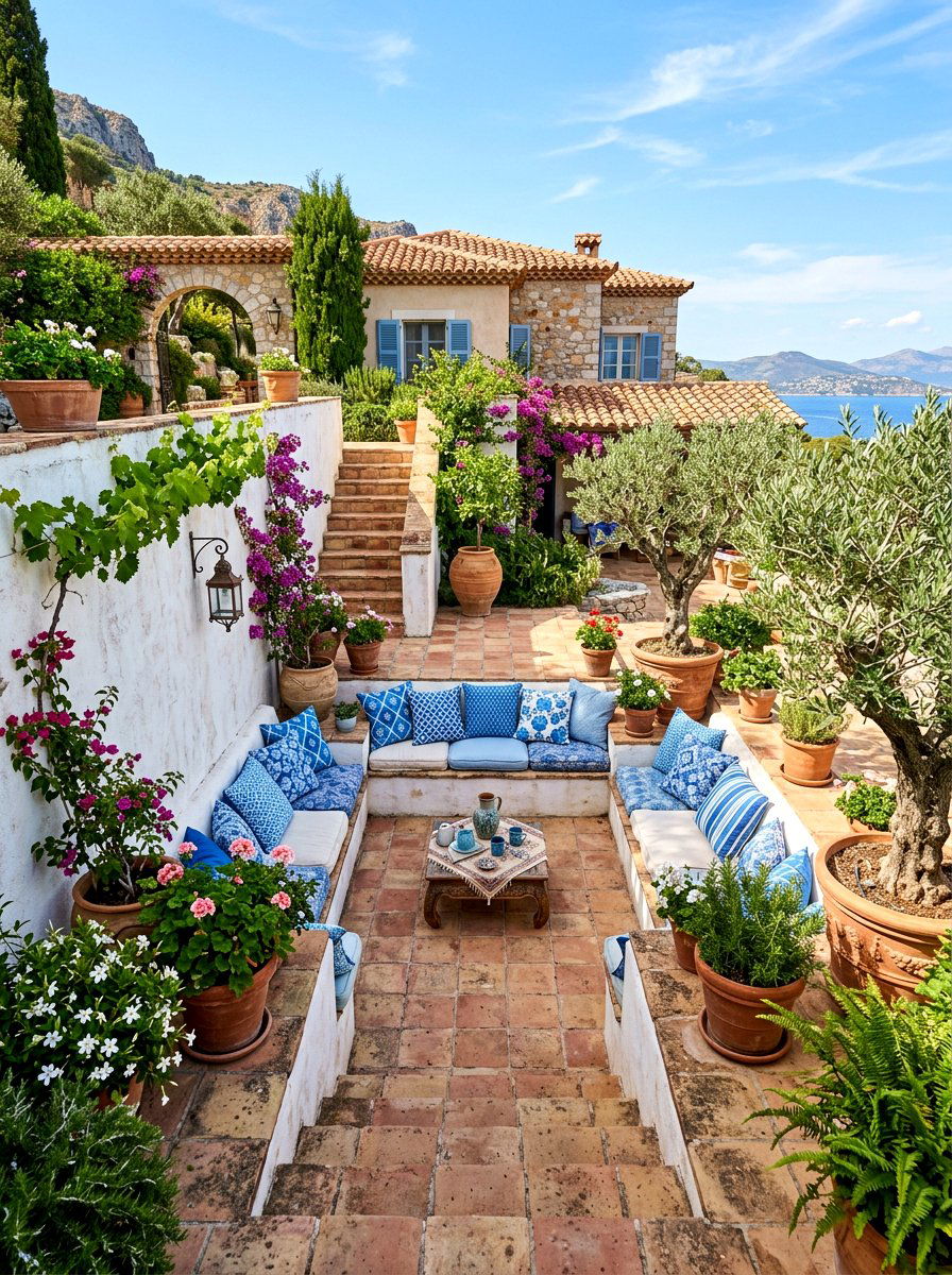 Mediterranean sunken courtyard pit - 30 sunken conversation pit ideas