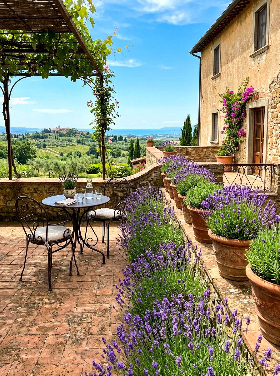 Mediterranean terrace lavender planting - 30 lavender border ideas