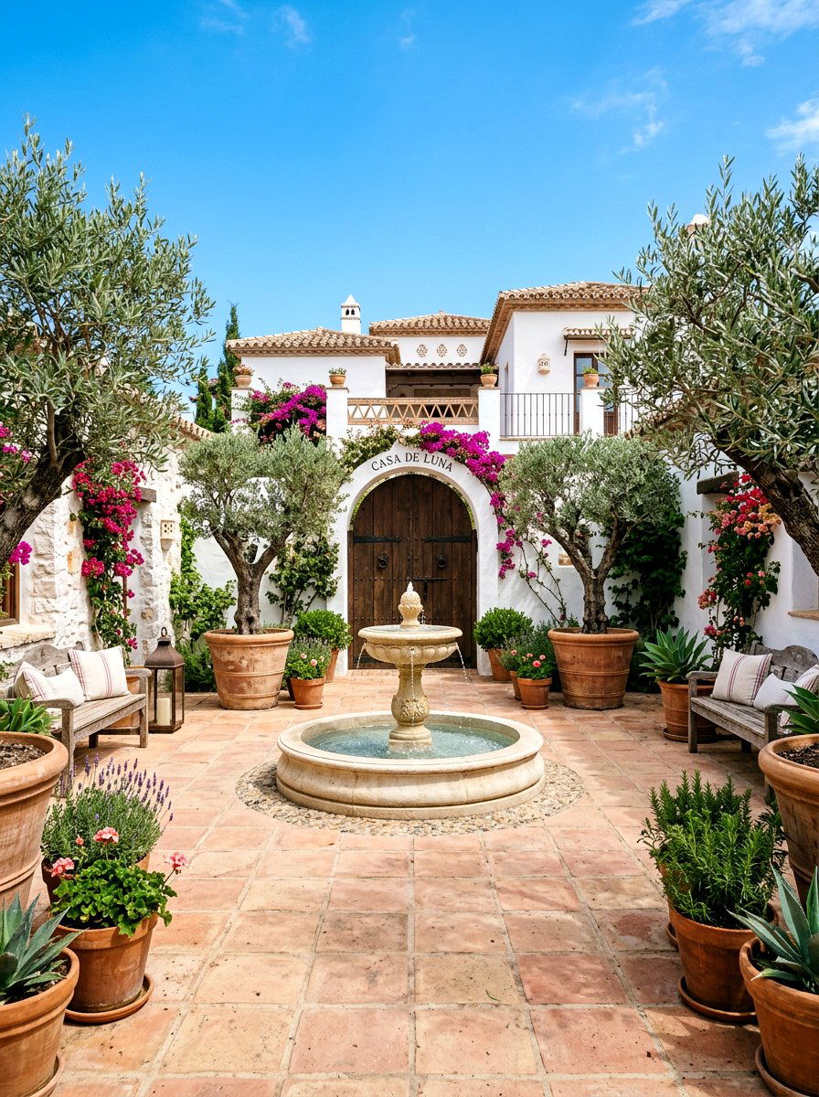 Mediterranean terracotta courtyard entry - 30 courtyard house entry ideas
