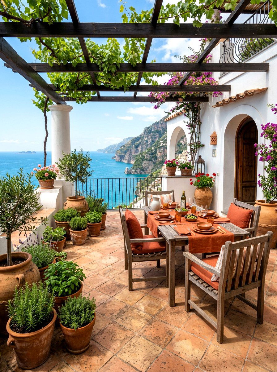 Mediterranean terracotta patio - 30 summer patio tablescape ideas