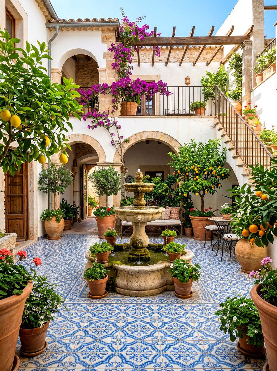 Mediterranean tile courtyard - 30 indoor courtyard garden ideas