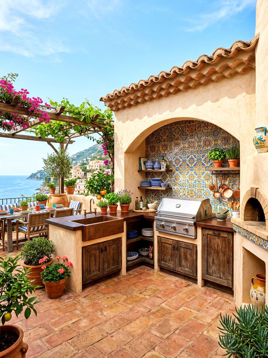 Mediterranean tile outdoor kitchen - 30 patio cooking area ideas