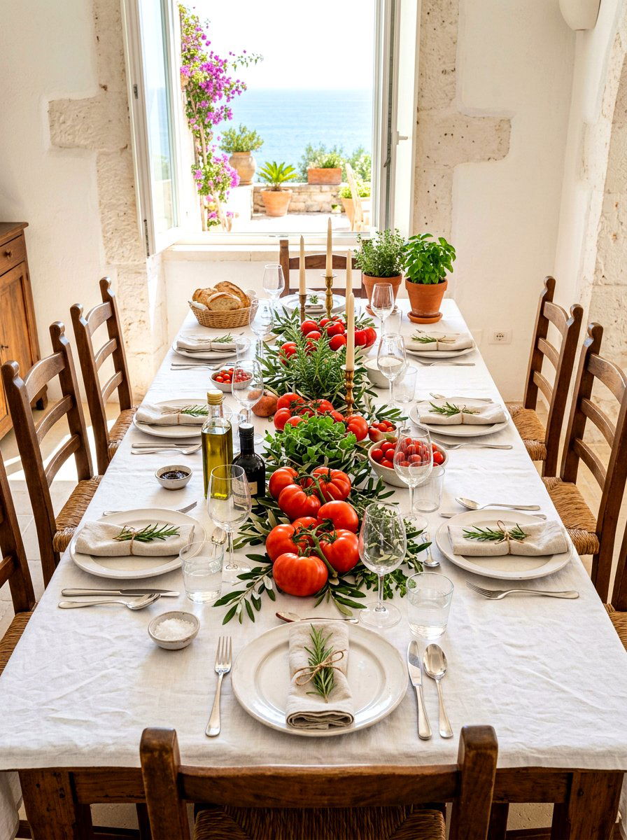Mediterranean tomato tablescape - 30 tomato tablescape ideas