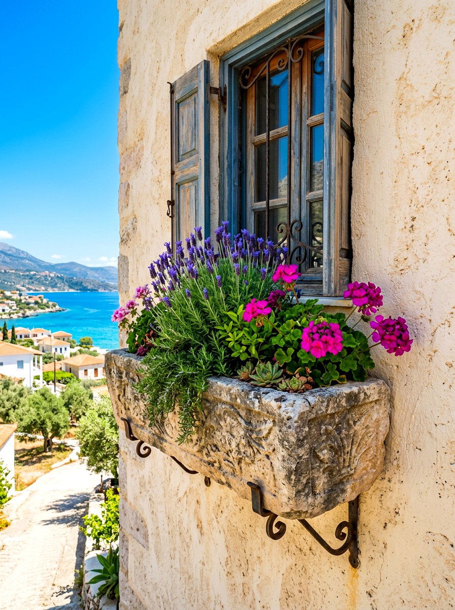 Mediterranean window box - 30 window flower box ideas