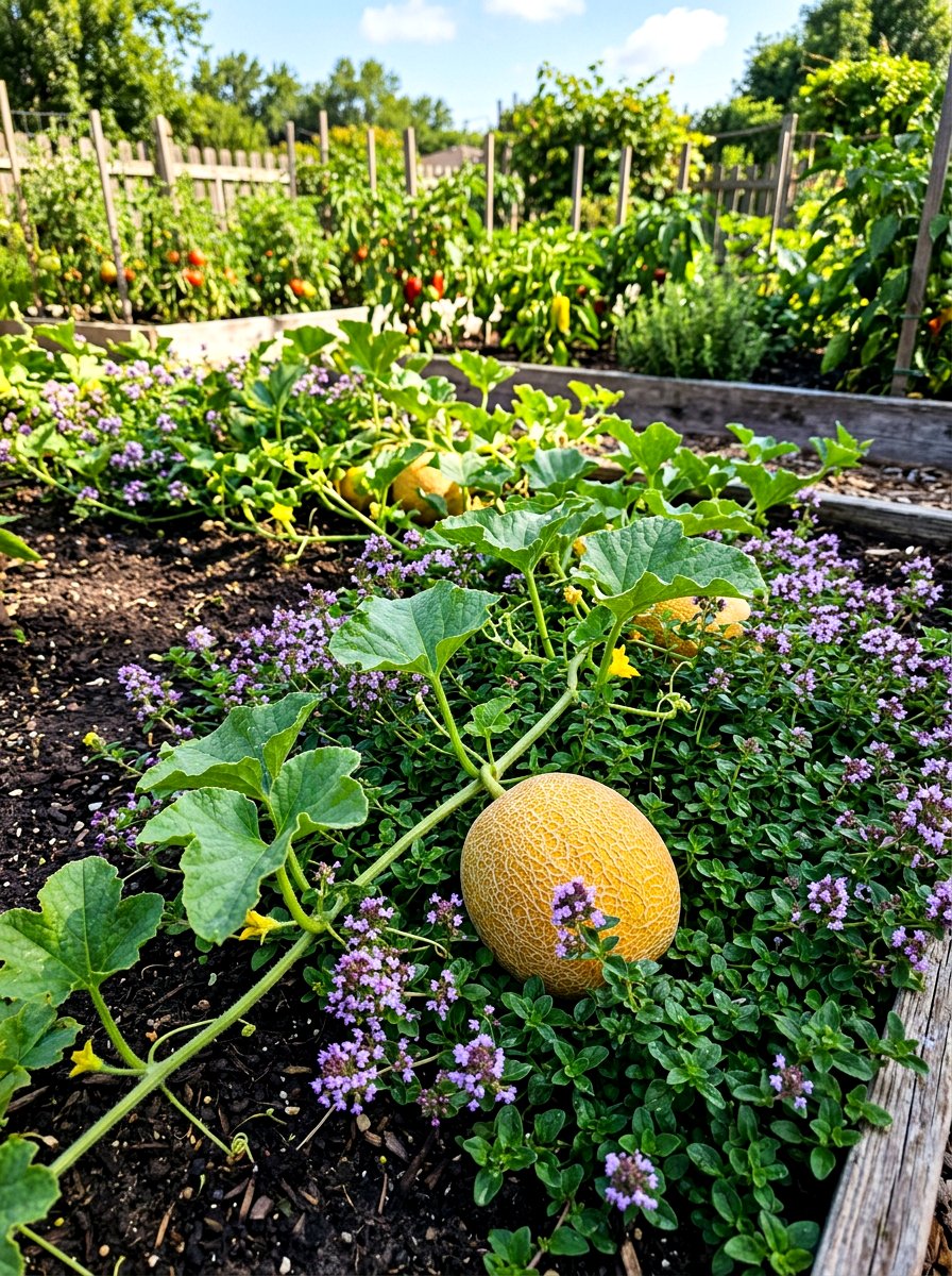 Melon and oregano ground cover - 30 vegetable garden companion planting ideas