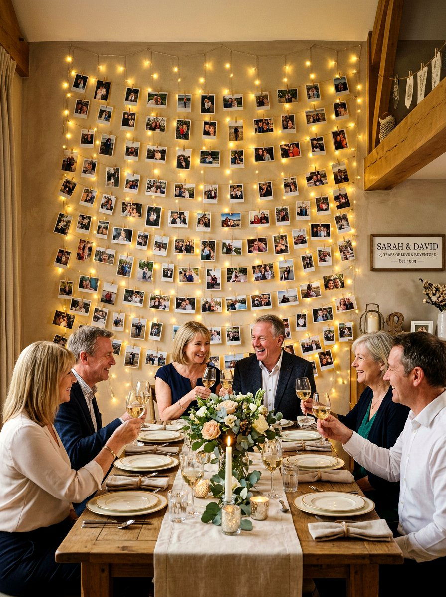 Memory lane photo gallery - 30 anniversary dinner at home ideas