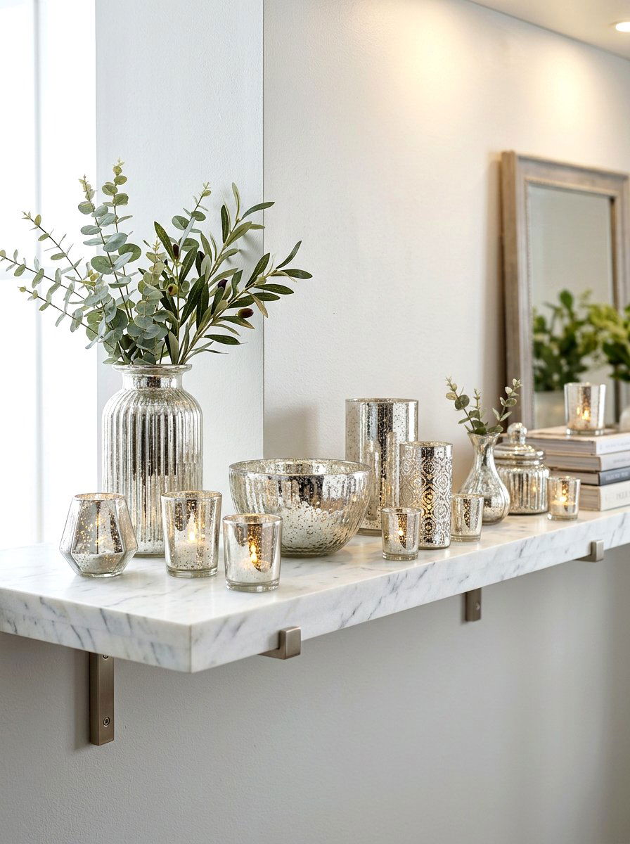 Mercury Glass Shelf - 30 winter shelf styling ideas