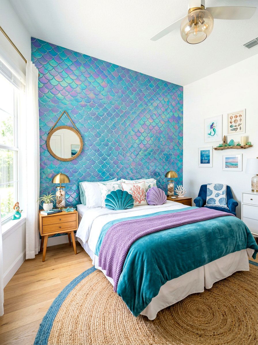 Mermaid Scale Accent Wall - 30 storybook bedroom ideas