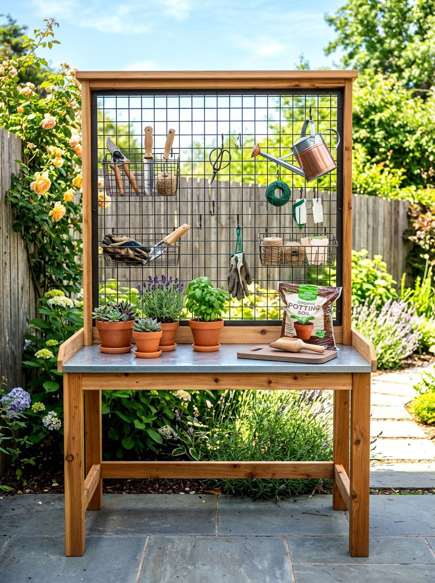 Mesh Back Panel - 30 potting bench storage ideas