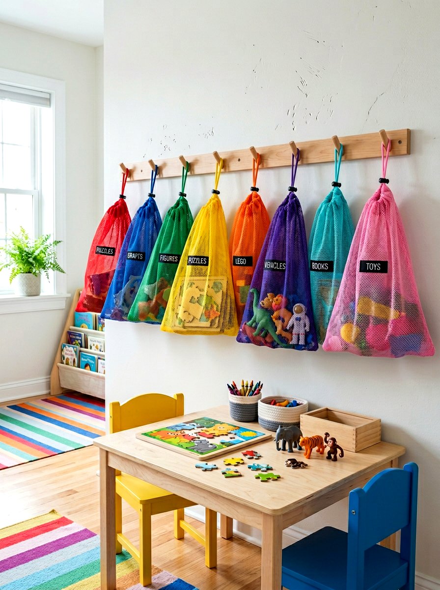 Mesh Bag Storage - 30 toy rotation storage ideas