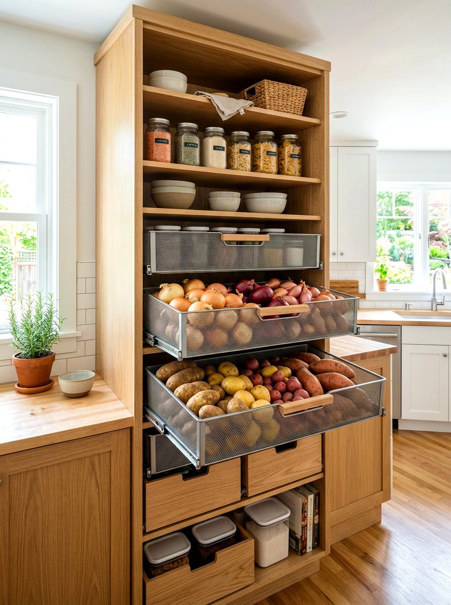 Mesh Basket Pantry Shelving - 30 pantry shelving layout ideas