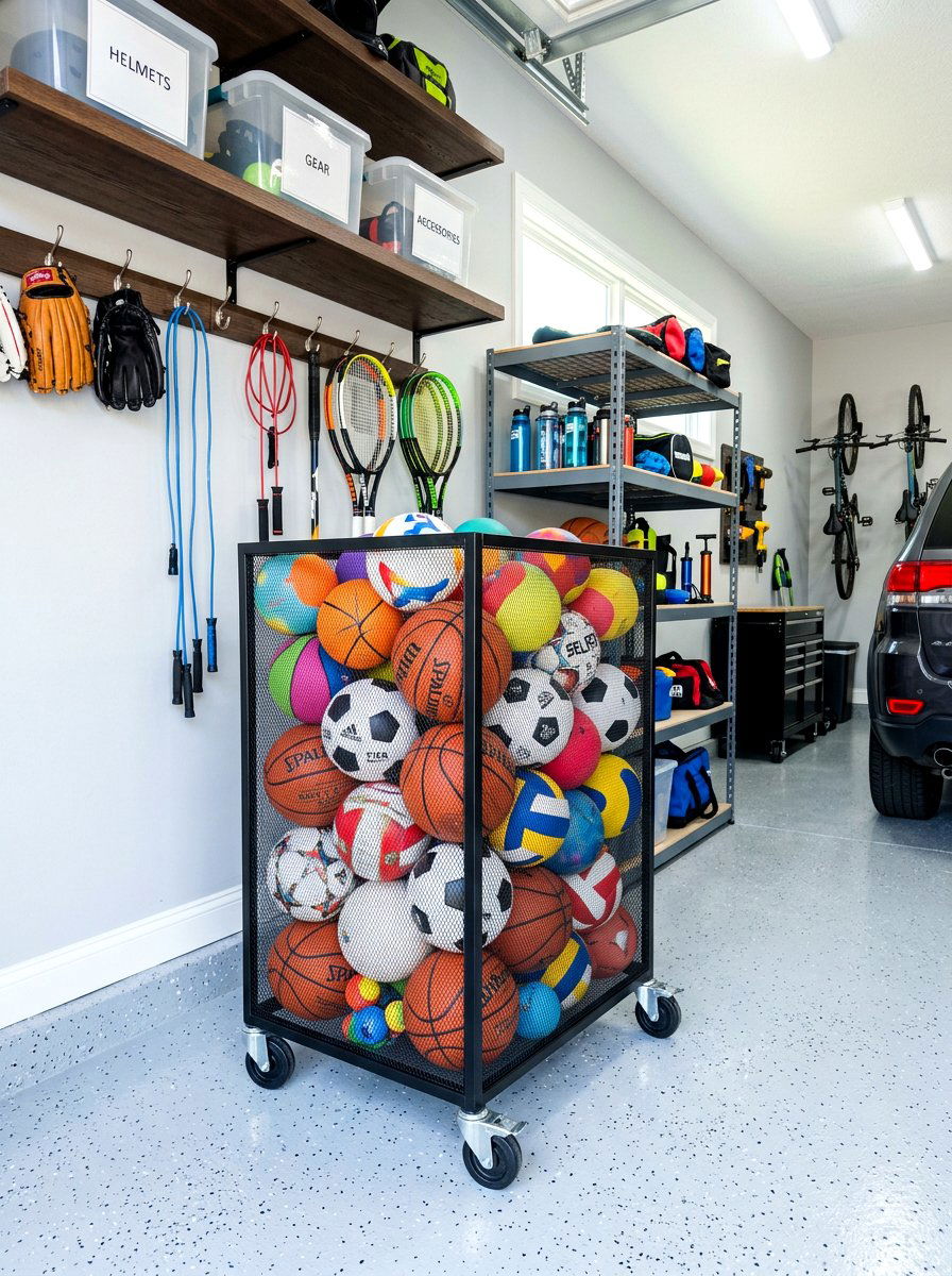 Mesh Basket Storage For Sports Balls - 30 garage organization for small spaces ideas