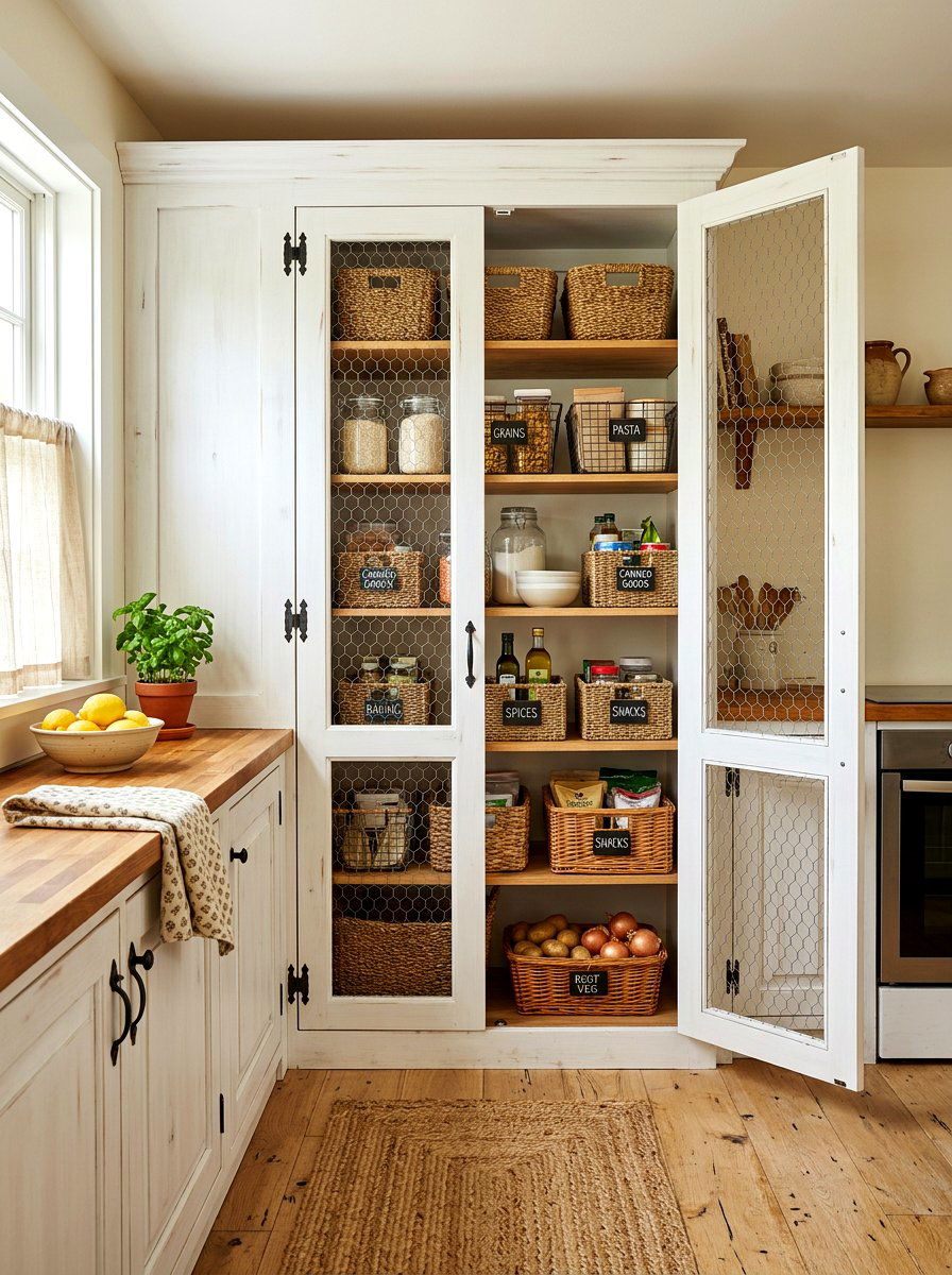 Mesh Cabinet Door Pantry - 30 farmhouse pantry ideas
