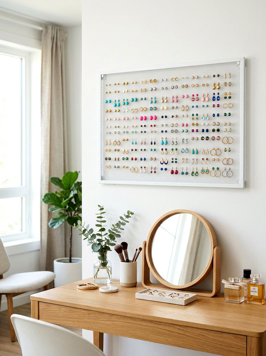 Mesh Earring Organizer - 30 jewelry storage ideas